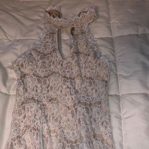 White and tan lace dress